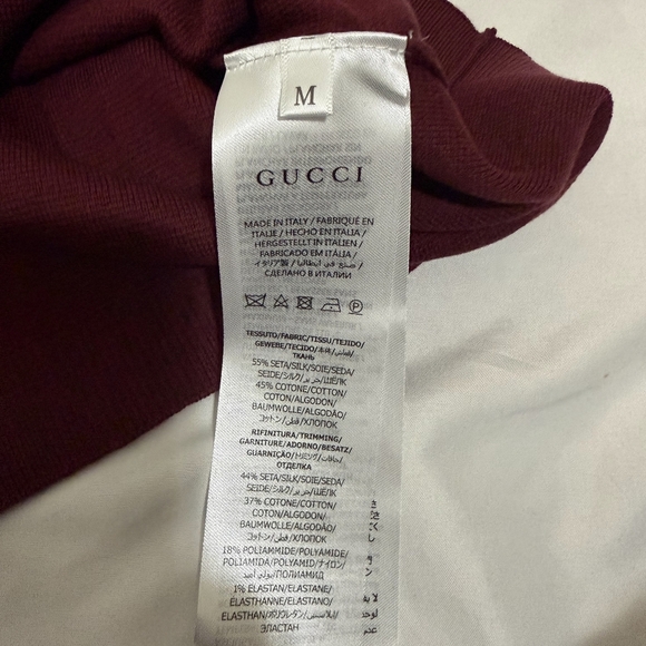 Gucci Silk Cotton T Shirt With Gucci Intarsia In Bordeaux - Picture 4 of 4